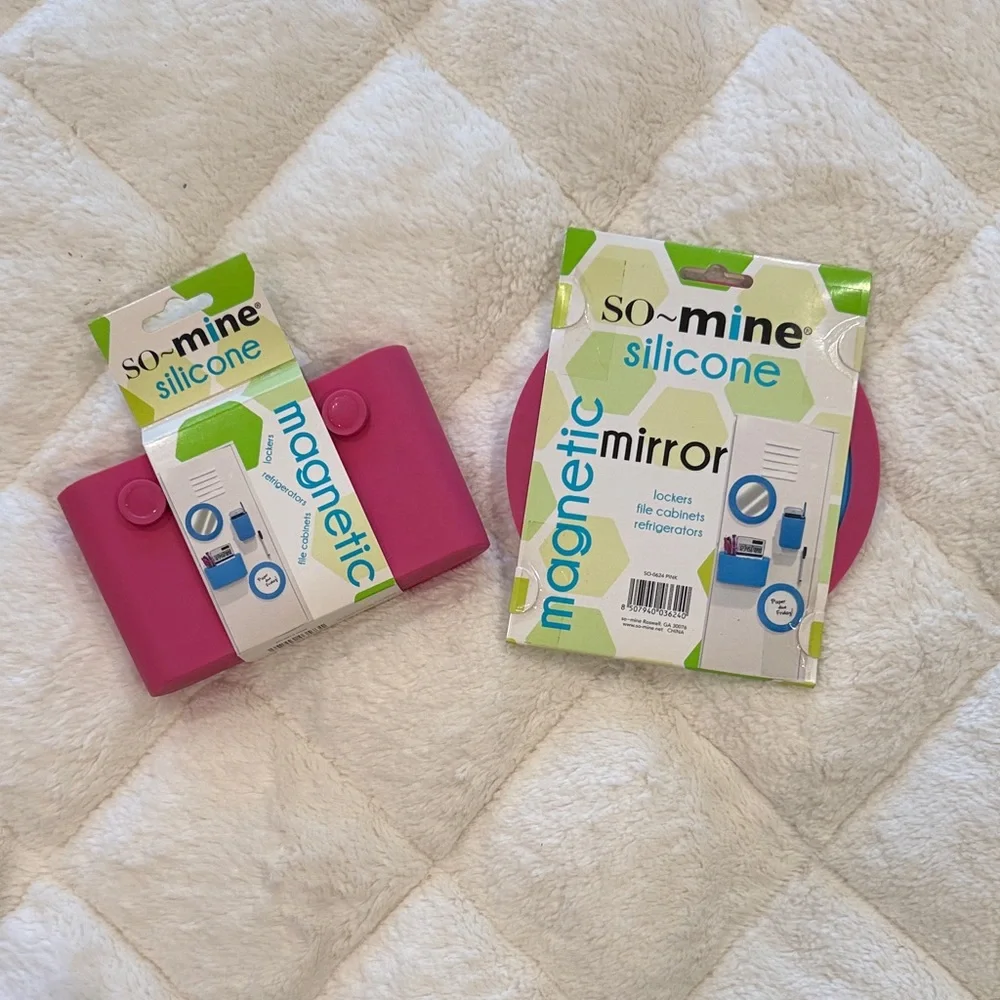 So~mine Silicone Magnetic Utility Bin and Magnetic Mirror in Pink